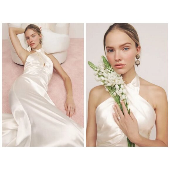 💕REFORMATION💕 Veria Silk Dress ~ Ivory 8 NWT - Picture 4 of 16